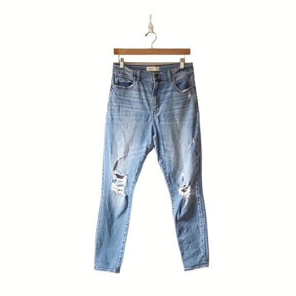 A&F‎ Super High Rise Skinny Ankle Jeans Medium Destroyed Wash sz 10 Reg - Picture 1 of 9